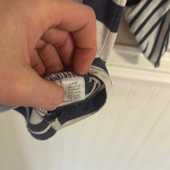 Blue and White Striped 3/4 Sleeve Blouse - Picture 3 of 9